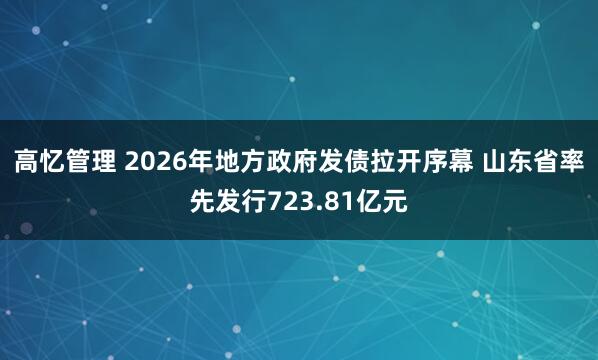 高忆管理 2026年地方政府发债拉开序幕 山东省率先发行723.81亿元
